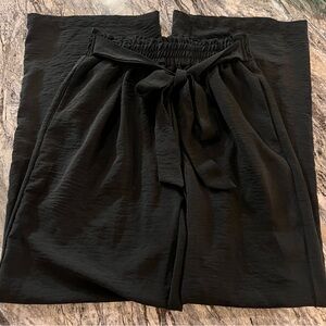 Black Wide-Leg Pants with Tie Waist